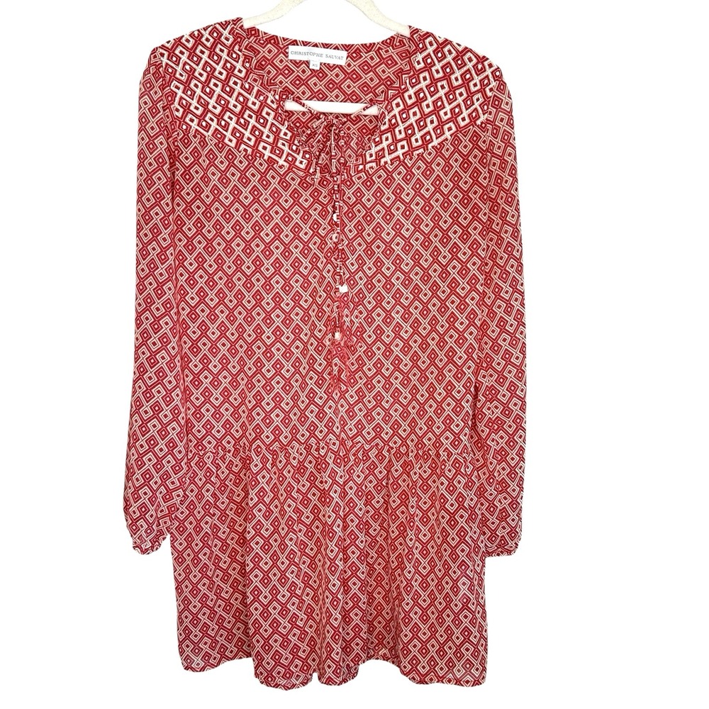 Christophe Sauvat Boho Beaded Sheer Mini Dress XS Resort Cottage Summer Tassel